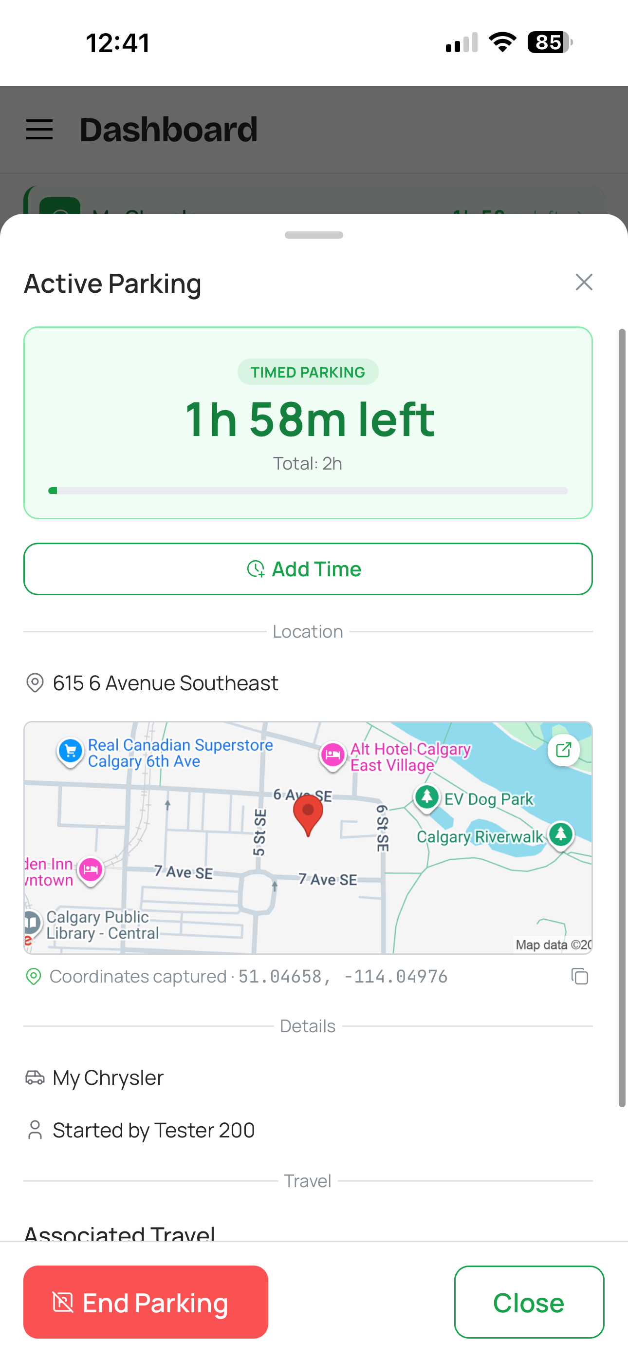 Active parking session