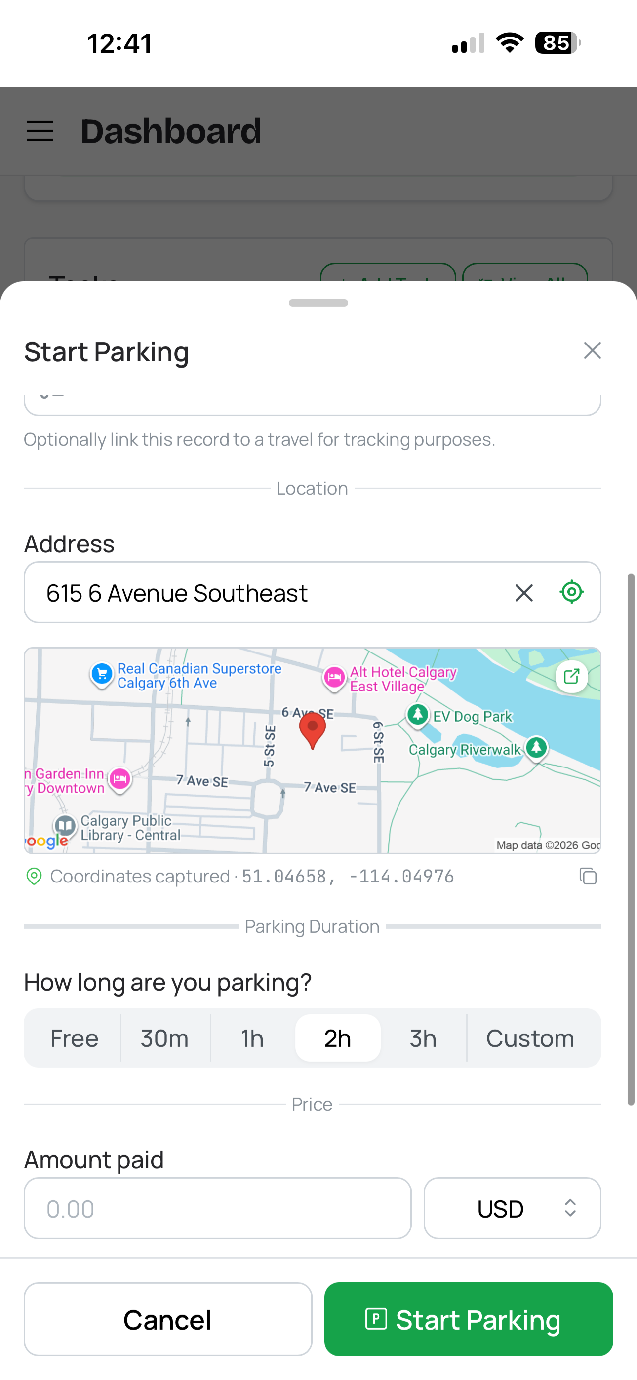 Start parking session